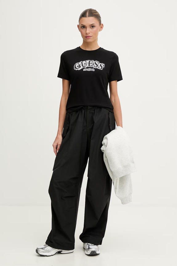 Guess t-shirt damski z wiskozy LEONA V6GI15.K2982 czarny SS26