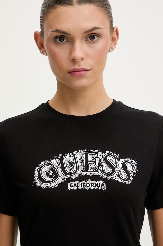 Guess t-shirt damski z wiskozy LEONA czarny V6GI15.K2982