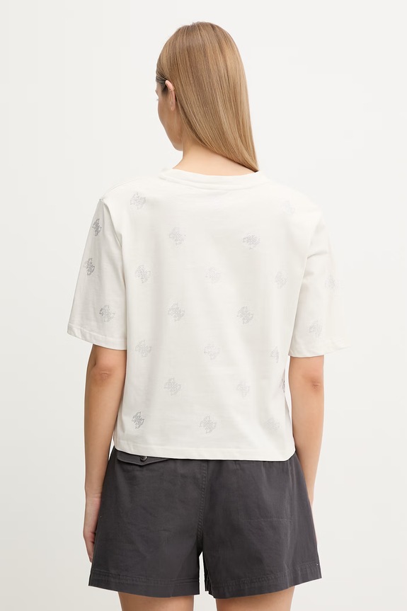 Odzież Guess T-shirt damski bawełniany SILVY V6GI18.K2985 beżowy
