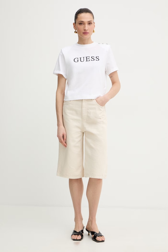 Guess t-shirt damski bawełniany MARINA W6GI06.K3018 biały SS26