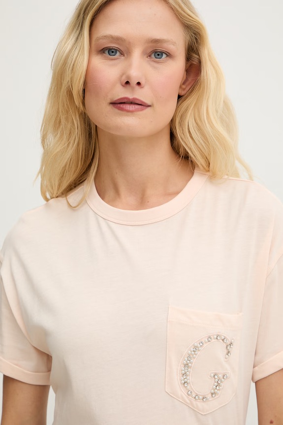 Guess t-shirt damski bawełniany różowy W6GI17.K3037