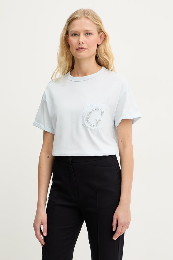 Guess t-shirt damski bawełniany niebieski W6GI17.K3037