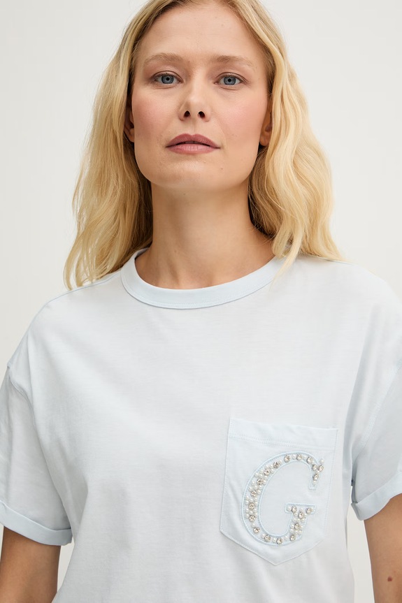 Guess t-shirt damski bawełniany niebieski W6GI17.K3037