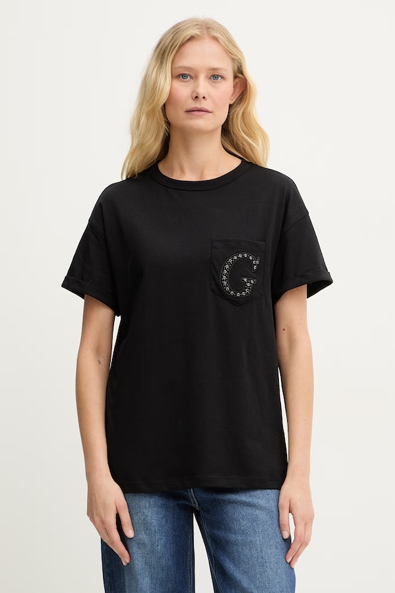 Guess t-shirt damski bawełniany czarny W6GI17.K3037