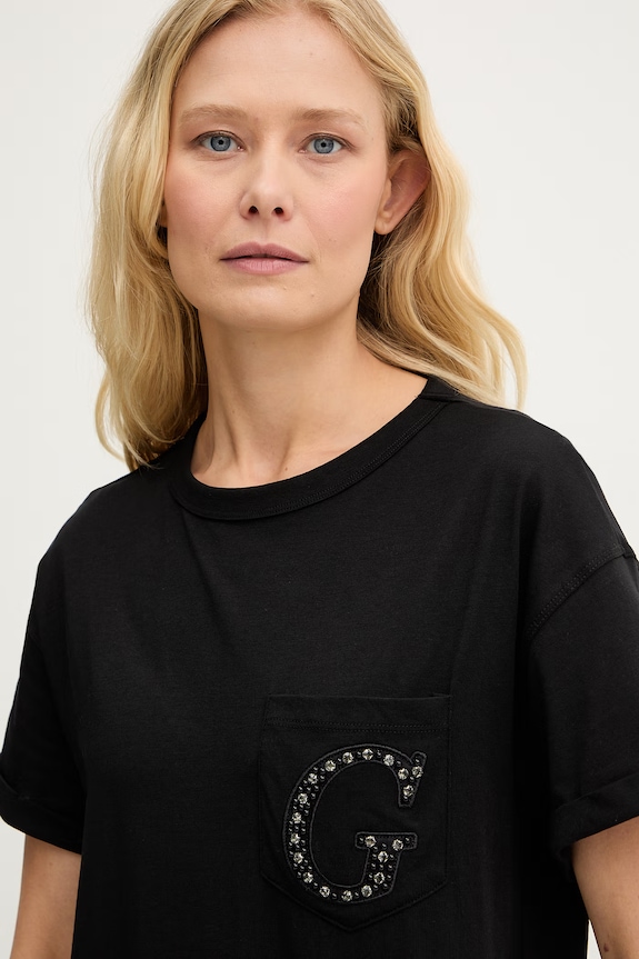 Guess t-shirt damski bawełniany czarny W6GI17.K3037