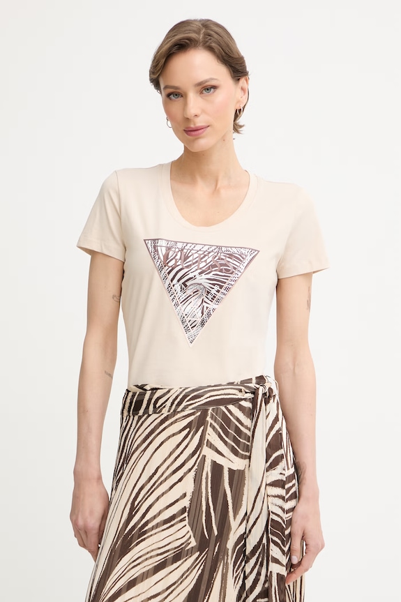 Guess tricou pentru femei, din bumbac cu elastan bej W6GI19.K3042