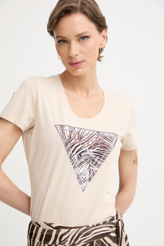 Guess tricou pentru femei, din bumbac cu elastan bej W6GI19.K3042