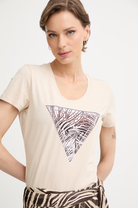 Guess tricou pentru femei, din bumbac cu elastan bej W6GI19.K3042