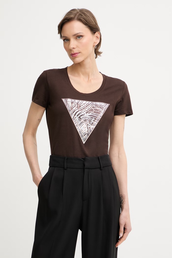 Guess tričko dámske bavlnené s elastanom hnedá W6GI19.K3042