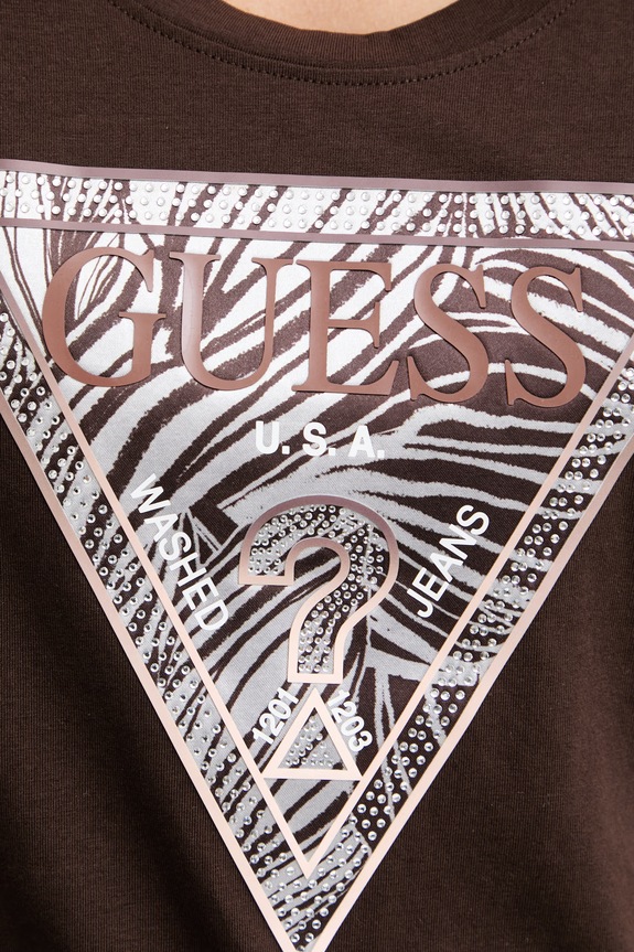 Guess tričko dámske bavlnené s elastanom W6GI19.K3042 hnedá
