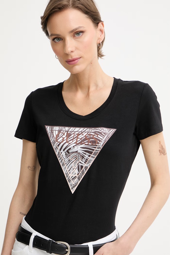 Guess tričko dámske bavlnené s elastanom čierna W6GI19.K3042