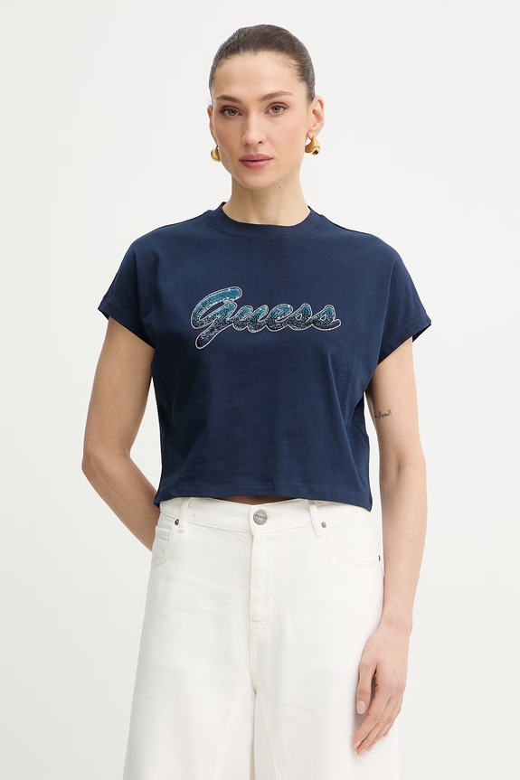 Guess t-shirt damski bawełniany granatowy W6GI31.K3224