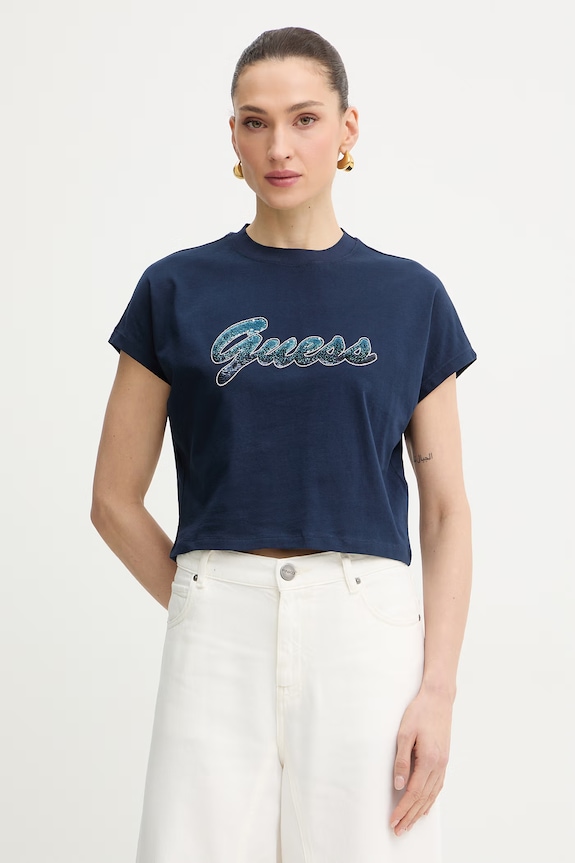 Guess t-shirt damski bawełniany granatowy W6GI31.K3224