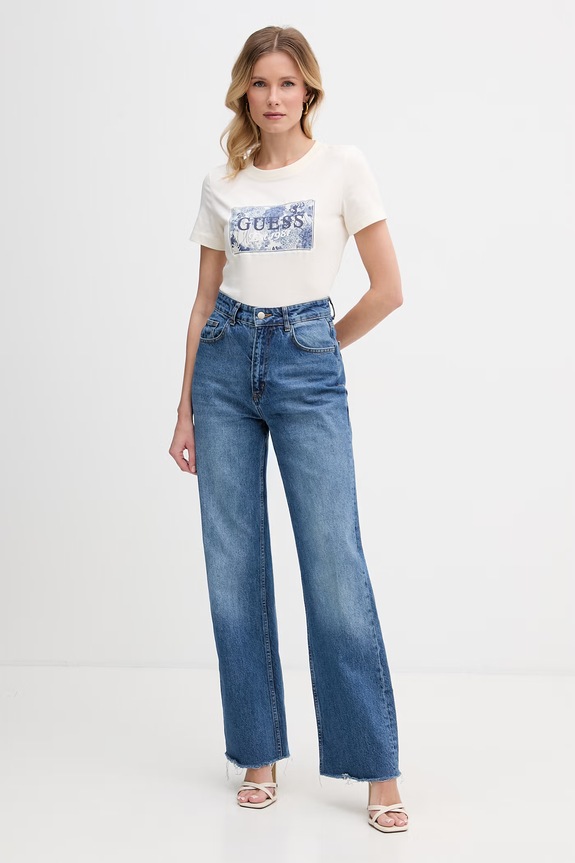 Guess t-shirt damski bawełniany W6GP02.K2753 beżowy SS26