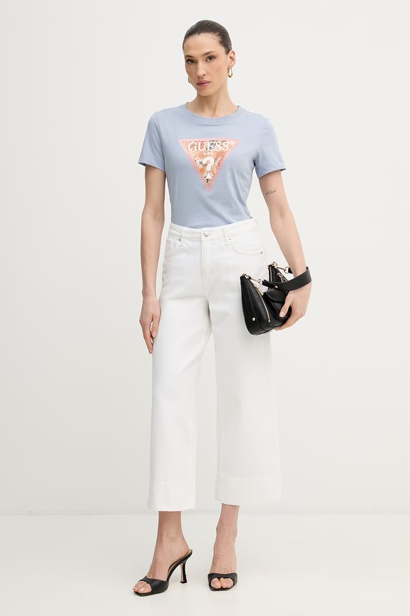 Guess t-shirt damski bawełniany W6GP03.K2754 niebieski SS26