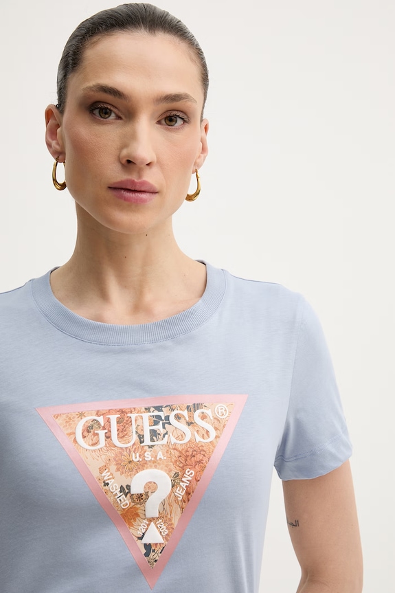 Guess t-shirt damski bawełniany niebieski W6GP03.K2754