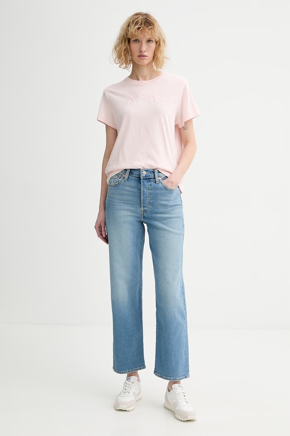 Βαμβακερό μπλουζάκι Levi's GR T2 PERFECT 005GV ροζ SS26