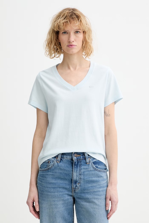 Βαμβακερό μπλουζάκι Levi's T2 PERFECT V LSE HOUSEMARK κανονικό μπλε 005J6.0015