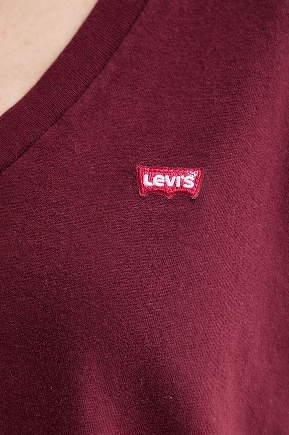 Bombažna kratka majica Levi's PERFECT VNECK 85341.0132 bordo