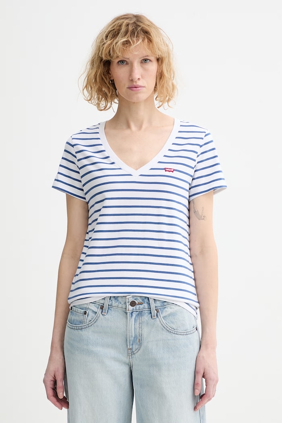 Levi's tricou din bumbac PERFECT VNECK curele albastru 85341.0134