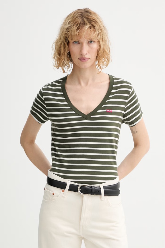 Bavlnené tričko Levi's PERFECT VNECK regular zelená 85341.0136