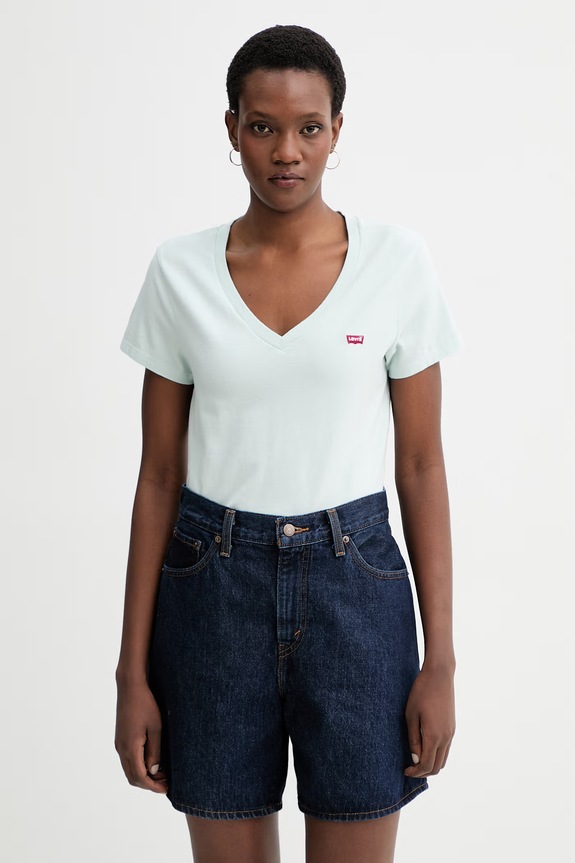 Bavlněné tričko Levi's PERFECT VNECK hladký tyrkysová 85341.0139