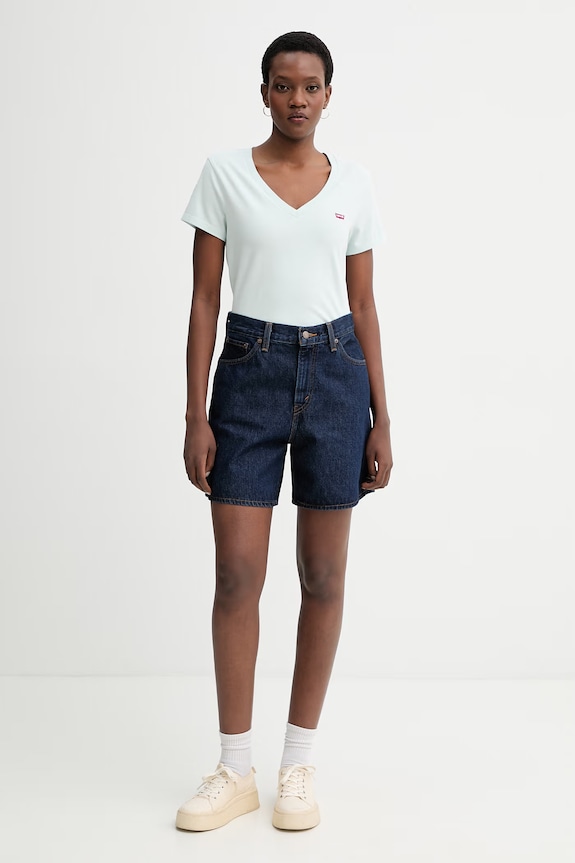 Bavlněné tričko Levi's PERFECT VNECK 85341.0139 tyrkysová SS26
