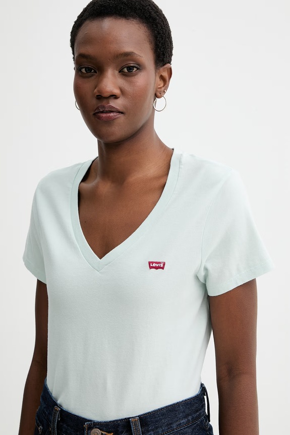 Bavlněné tričko Levi's PERFECT VNECK tyrkysová 85341.0139