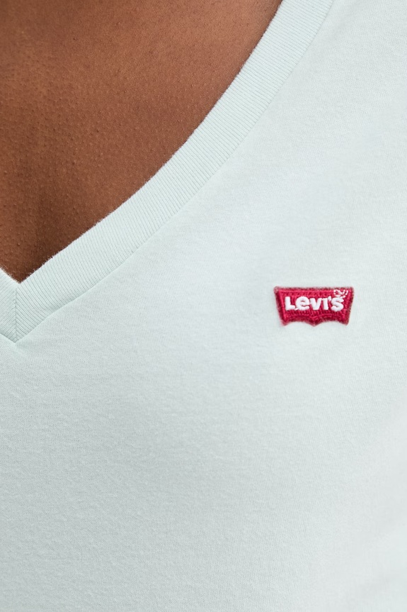 Bavlněné tričko Levi's PERFECT VNECK 85341.0139 tyrkysová