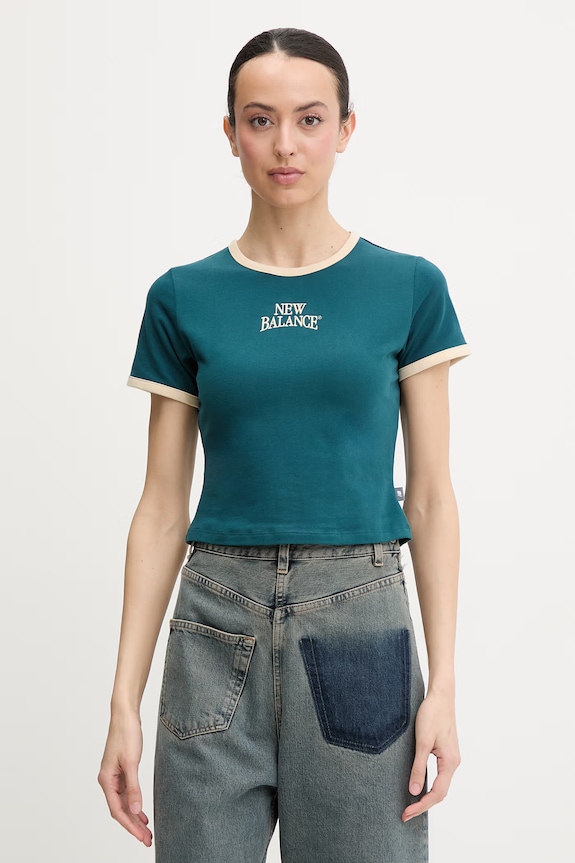 New Balance t-shirt da donna con cotone Heritage Ringer turchese WT61Y33QAAV