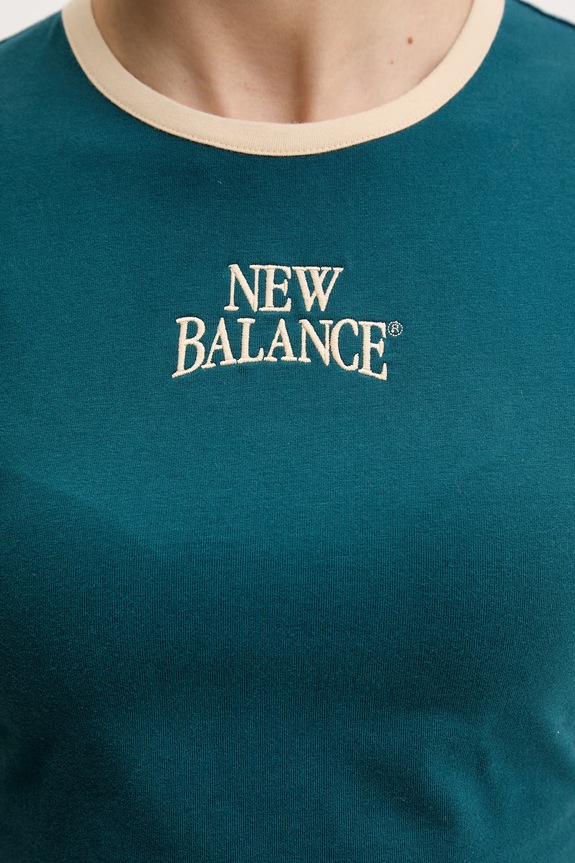 New Balance t-shirt γυναικείο με βαμβάκι Heritage Ringer τιρκουάζ WT61Y33QAAV