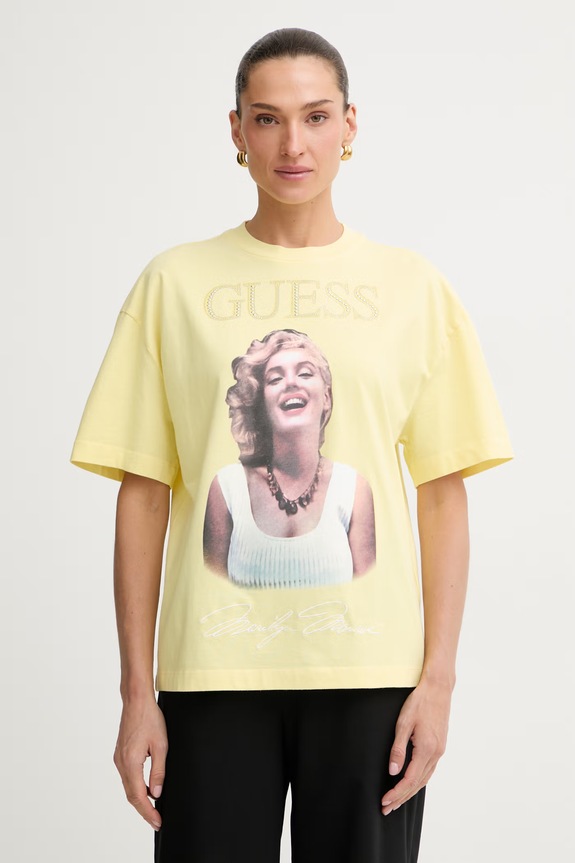 Guess Oversize t-shirt γυναικείο βαμβακερό MARILYN MONROE κίτρινο W6BI52.K6659