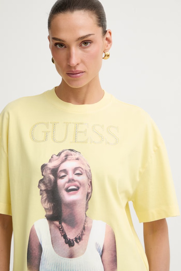 Guess Oversize t-shirt γυναικείο βαμβακερό MARILYN MONROE κίτρινο W6BI52.K6659