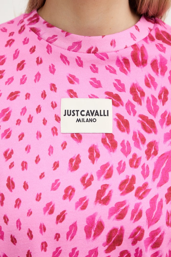 Just Cavalli t-shirt bawełniany 80PAHE05.CJ110 różowy