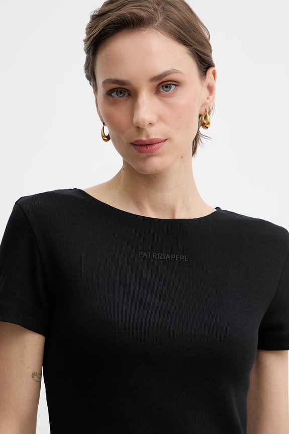 Patrizia Pepe tricou pentru femei, din bumbac cu elastan negru 2M4522.J407