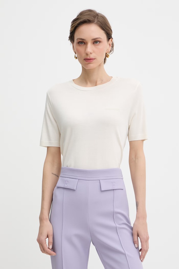 Patrizia Pepe t-shirt damski z lyocellem beżowy 2M4542.J419