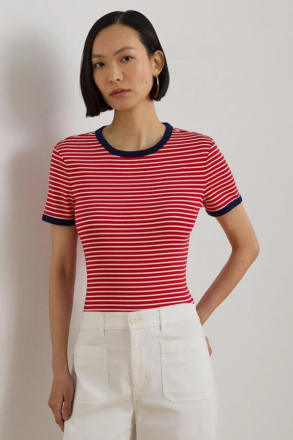 Lauren Ralph Lauren tricou basic pentru femei, din bumbac roz 200P09076