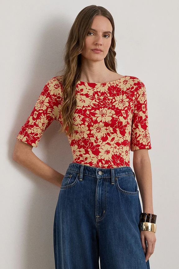 Lauren Ralph Lauren Μπλουζάκι basic Γυναικείο βαμβακερό κόκκινο 200P09078