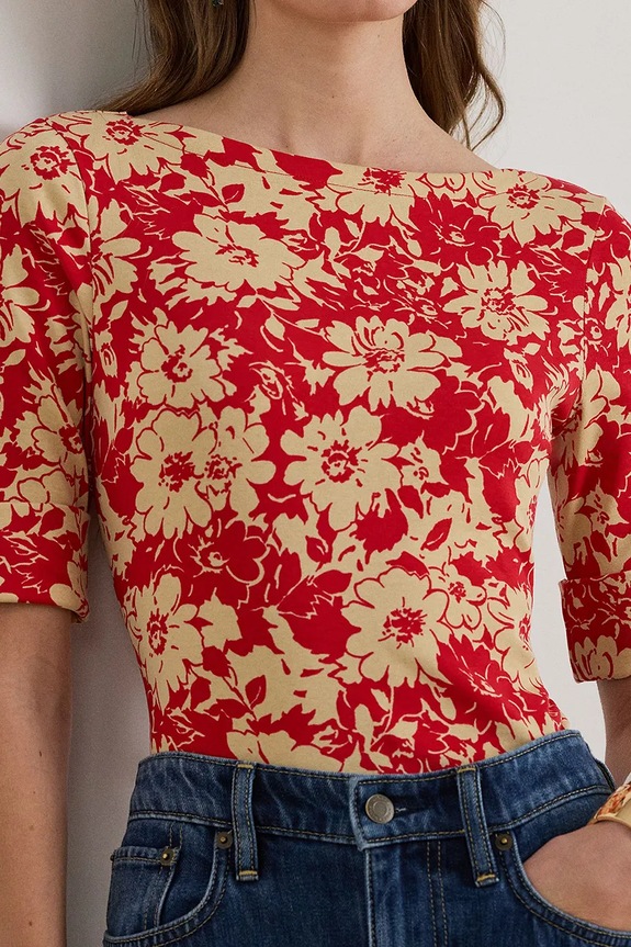 Lauren Ralph Lauren Μπλουζάκι basic Γυναικείο βαμβακερό κόκκινο 200P09078
