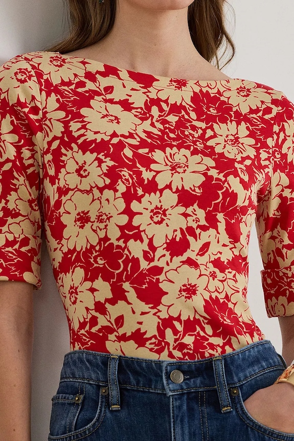 Lauren Ralph Lauren Μπλουζάκι basic Γυναικείο βαμβακερό κόκκινο 200P09078
