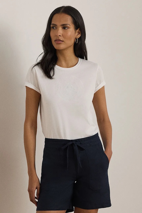 Lauren Ralph Lauren tricou basic pentru femei, din bumbac alb 200P09106