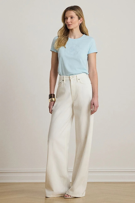 Lauren Ralph Lauren tricou basic pentru femei, din bumbac 200P09106 turcoaz