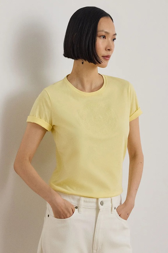Lauren Ralph Lauren tricou basic pentru femei, din bumbac galben 200P09106