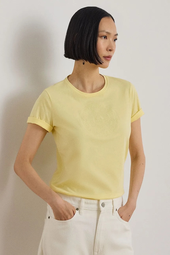 Lauren Ralph Lauren tricou basic pentru femei, din bumbac galben 200P09106