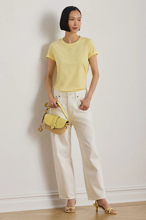 Îmbrăcăminte Lauren Ralph Lauren tricou basic pentru femei, din bumbac 200P09106 galben