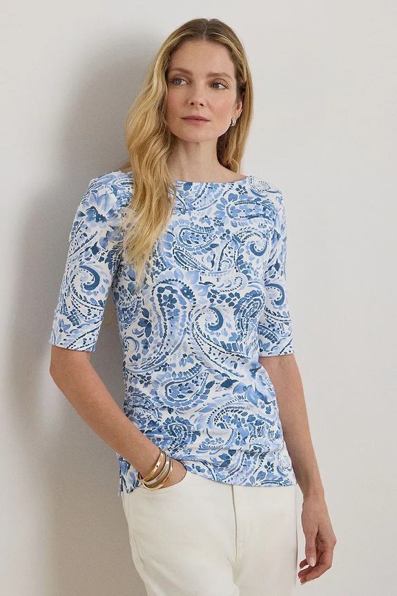 Lauren Ralph Lauren longsleeve pentru femei, din bumbac albastru 200P09110