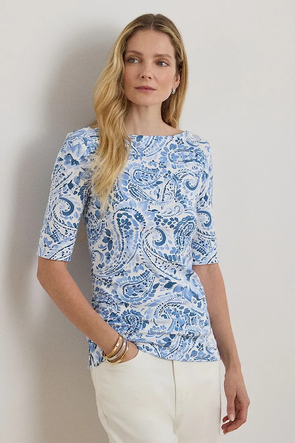 Lauren Ralph Lauren longsleeve pentru femei, din bumbac albastru 200P09110