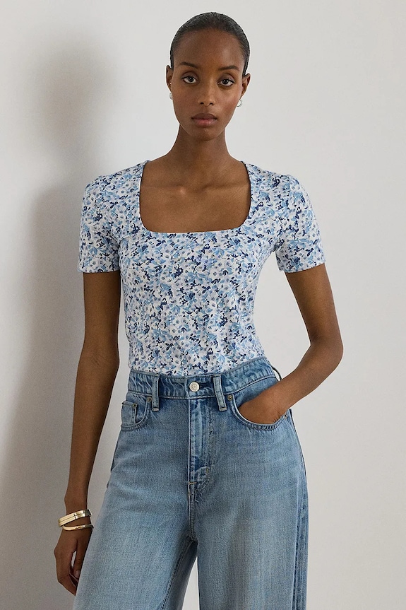 Lauren Ralph Lauren tricou pentru femei, din bumbac albastru 200P13603