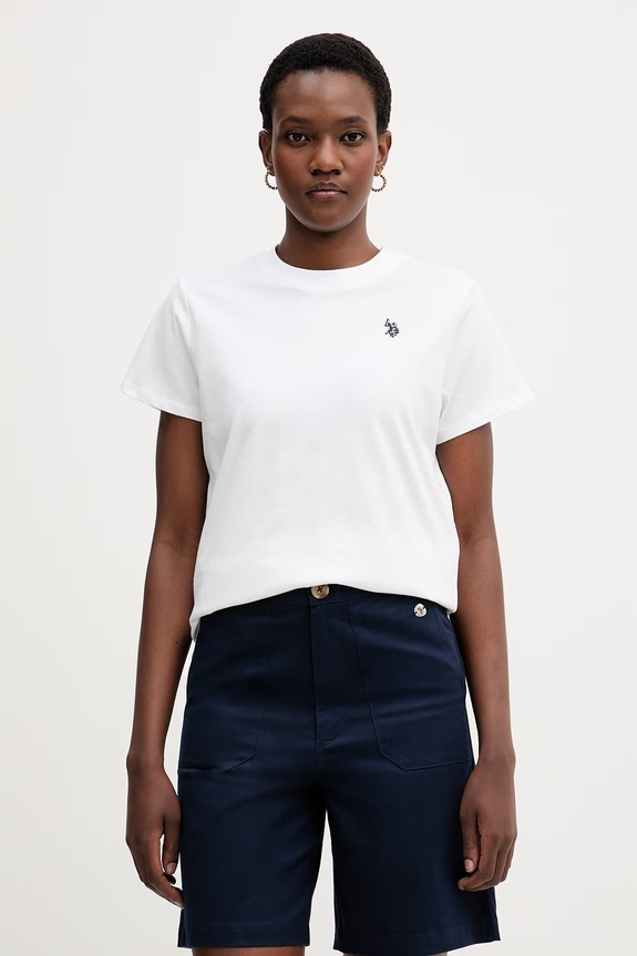 U.S. Polo Assn. tricou de damă din bumbac CREW NECK uni alb WUP0634
