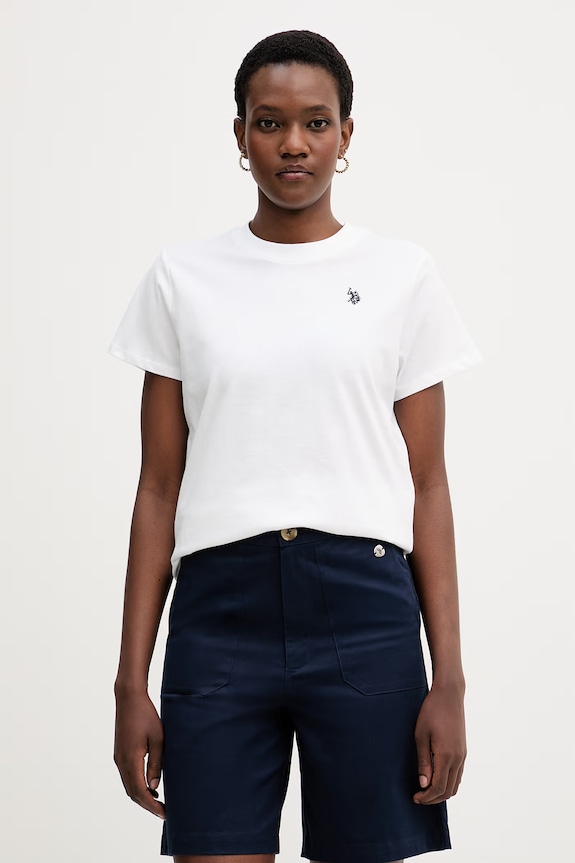 U.S. Polo Assn. tricou de damă din bumbac CREW NECK uni alb WUP0634